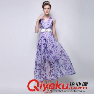5月歐美新款 2015夏裝新款歐美時(shí)尚V領(lǐng)雪紡連衣裙氣質(zhì)印花大擺長裙
