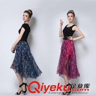 5月歐美新款 歐洲站2015夏季新款氣質(zhì)不規(guī)則半身裙雪紡印花高腰中裙