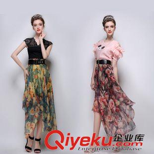 5月歐美新款 歐洲站2015夏裝新款雪紡印花半身裙時尚氣質不規(guī)則長裙
