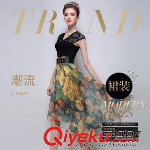 5月歐美新款 歐洲站2015夏裝新款雪紡印花半身裙時尚氣質不規(guī)則長裙