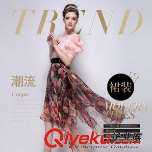 5月歐美新款 歐洲站2015夏裝新款雪紡印花半身裙時尚氣質不規(guī)則長裙