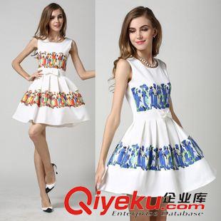 連衣裙 歐洲站2015年夏季新款印花連衣裙氣質(zhì)修身背心裙
