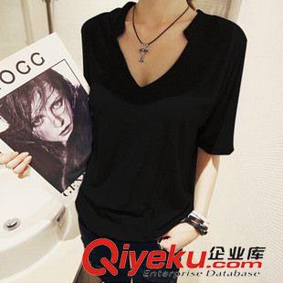 2015夏季T恤 2015新款夏裝t恤女短袖韓版寬松顯瘦V領(lǐng)上衣韓范純色打底衫原始圖片3