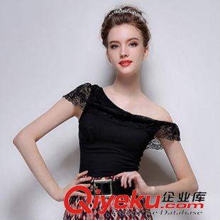 2015夏季T恤 歐洲站2015夏裝新款時(shí)尚蕾絲花邊T恤性感氣質(zhì)純棉打底衫原始圖片2
