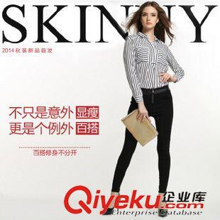 精品女褲 天貓品質(zhì) 歐洲站2014秋冬歐版皮拼接修身打底褲單拉鏈小腳褲鉛筆褲原始圖片2