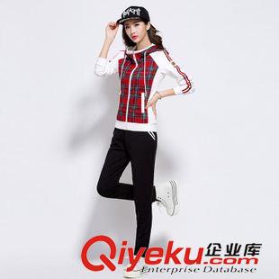 8月下期 2015秋裝新款韓版休閑運(yùn)動(dòng)套裝女長袖連帽格子衛(wèi)衣運(yùn)動(dòng)服兩件套原始圖片2