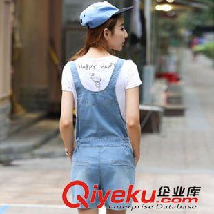 牛仔套裝 2015夏裝新款韓版少女中學生牛仔背帶褲女寬松大碼背帶短褲兩件套原始圖片3