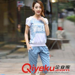 牛仔套裝 2015夏裝新款少女裝中學生休閑套裝時尚女生運動服套裝 廠家直銷原始圖片2