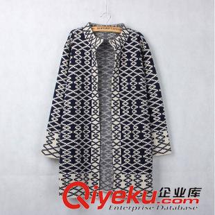 7月上新 高圓圓同款2015歐美秋冬新款菱格圓領(lǐng)針織開(kāi)衫外套原始圖片3