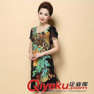 媽媽裝連衣裙 2015夏季新款中老年女裝連衣裙加肥寬松短袖中年媽媽裝雪紡連衣裙原始圖片3