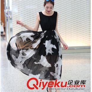 長裙 2015夏季新款連衣裙無袖松緊腰拼接氣質(zhì)修身花色長裙女原始圖片2