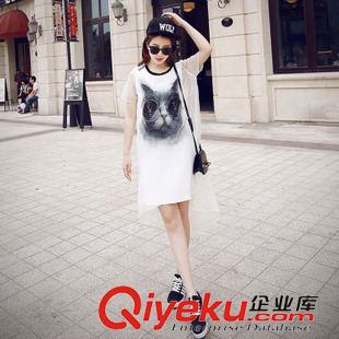長裙 2015夏裝新款圓領(lǐng)短袖不規(guī)則長裙擺雙層假兩件歐根紗連衣裙原始圖片2