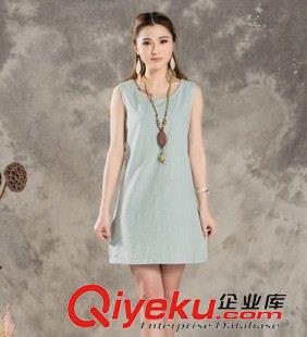 連衣裙 2015夏裝新款文藝亞麻長裙女裝 寬松顯瘦無袖森女棉麻連衣裙原始圖片3