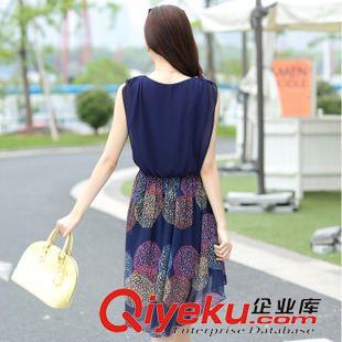 6月中新款 2015韓版女裝氣質印花燕尾裙大碼拼接假兩件裙 雪紡連衣裙