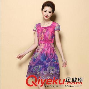 6月上新 2015夏季新款韓版女裝氣質雪紡蕾絲印花大碼短袖大擺連衣裙原始圖片2