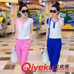 6月上新 2015夏季新款時(shí)尚套裝女韓版雪紡休閑套裝歐洲站女裝名媛套裝