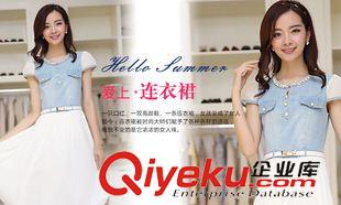 連衣裙 實(shí)拍2015夏裝新款牛仔連衣裙女 韓版收腰顯瘦百褶雪紡拼接長(zhǎng)裙子原始圖片3