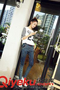 長褲/九分褲 2015秋冬季新款牛仔褲女 韓版哈倫抽繩百搭水洗抓紋小腳長褲原始圖片3