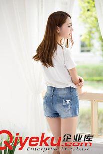 短褲/熱褲 夏裝新款牛仔褲女 韓版顯瘦百搭磨破印花高腰直筒短褲熱褲潮原始圖片3
