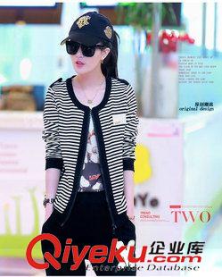 春秋款 2015秋裝新品女式休閑運(yùn)動(dòng)套裝 條紋顯瘦百搭衛(wèi)衣+褲子兩件套潮原始圖片2