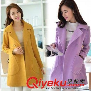 毛呢外套 2015秋冬新品女式毛呢外套韓版修身顯瘦大碼中長款呢子大衣