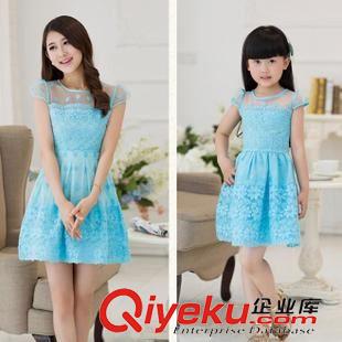 親子裝 親子裝童裝歐根紗連衣裙2015新品蕾絲母女裝蓬蓬公主裙原始圖片3