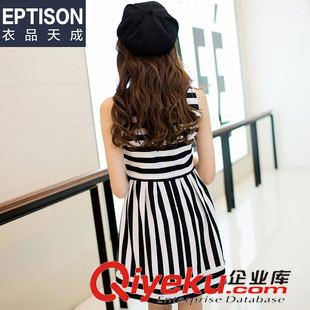 無袖 #夏季新款上市條紋無袖連衣裙女 韓版高腰短裙百褶裙 女潮范原始圖片3