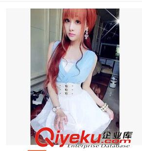 無(wú)袖 #2015夏 學(xué)生抹胸裙拼色無(wú)袖收腰顯瘦雪紡連衣裙原始圖片3