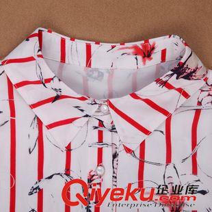 短袖 #2015夏條紋真絲連衣裙 時尚翻領(lǐng)桑蠶絲短袖修身襯衫裙原始圖片2