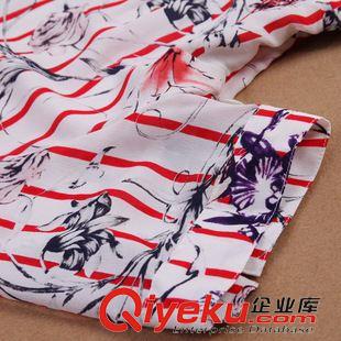 短袖 #2015夏條紋真絲連衣裙 時尚翻領(lǐng)桑蠶絲短袖修身襯衫裙原始圖片3
