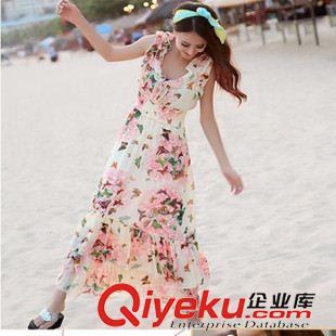 波西米亞 2015夏新款荷葉花邊松緊收腰 雪紡連衣裙 波西米亞沙灘長裙#原始圖片3