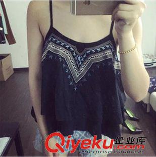 背心 夏裝性感無(wú)袖上衣 雙層面料規(guī)則刺繡夏季小背心吊帶衫原始圖片2