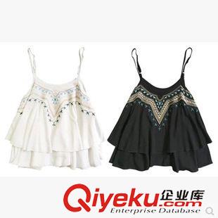 背心 夏裝性感無(wú)袖上衣 雙層面料規(guī)則刺繡夏季小背心吊帶衫原始圖片3