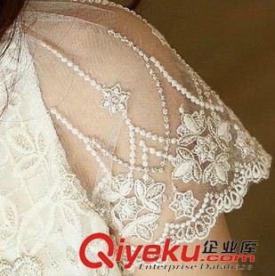 蕾絲衫 韓版女裝修身圓領(lǐng)淑女釘珠刺繡襯短袖雪紡蕾絲衫原始圖片3