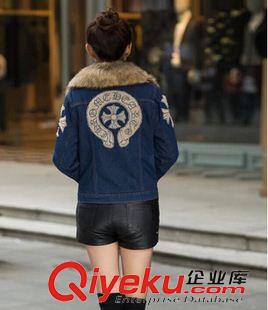 牛仔 2015冬裝新款牛仔外套女翻領羊羔毛繡花韓版加厚牛仔棉衣廠家直銷原始圖片3