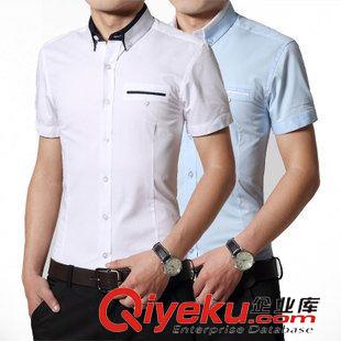 短袖襯衫 2015夏季爆款純棉男士短袖襯衫潮休閑半袖男裝純色襯衣男一件代發原始圖片3