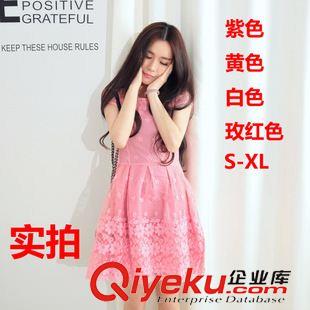 連衣裙 2015夏新款歐根紗韓版大碼女裝修身中長(zhǎng)款短袖連衣裙