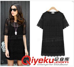 連衣裙 2015春夏新款 鉤花鏤空短袖連衣裙女顯瘦女裝 蕾絲公主裙原始圖片3