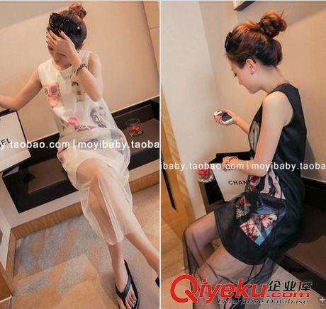 連衣裙 2015拼紗連衣裙 女 歐美dp 立花女人頭印花原始圖片2
