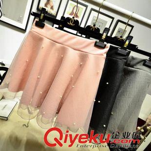 半身裙 2015波點半身長裙韓版拼接蕾絲網(wǎng)紗半身裙
