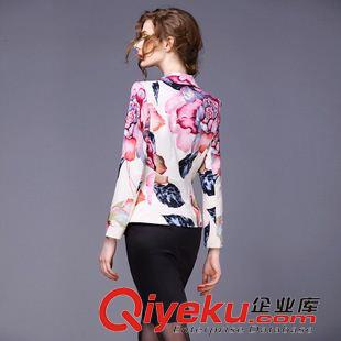 大碼媽媽女裝 2015秋季新款女裝短外套七分袖百搭修身印花大碼品牌西服女