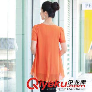 大碼媽媽女裝 2015夏新款胖妹妹寬松加肥大碼中年女裝雪紡T恤V領短袖雪紡衫原始圖片2
