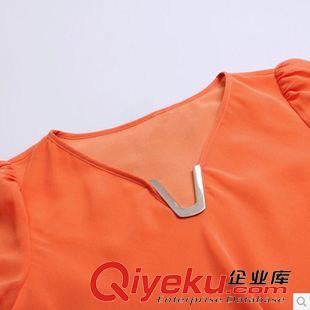 大碼媽媽女裝 2015夏新款胖妹妹寬松加肥大碼中年女裝雪紡T恤V領短袖雪紡衫原始圖片3