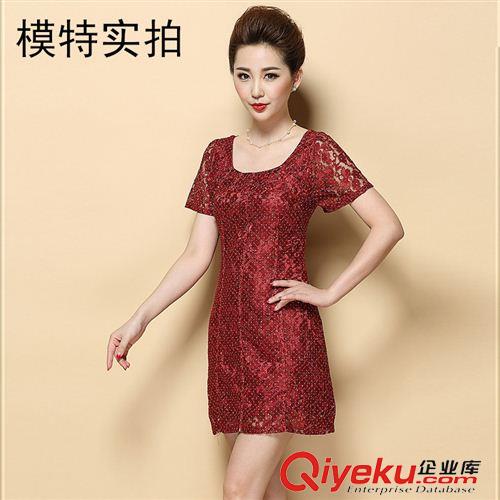 大碼媽媽女裝 2015模特實(shí)拍婚禮媽媽裝夏季婆婆婚宴禮服加大gd蕾絲連衣裙原始圖片3
