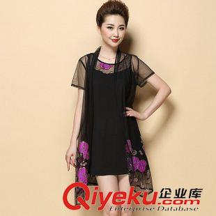 大碼媽媽女裝 2015實拍夏中老年蕾絲繡花兩件套媽媽裝中長款短袖連衣裙原始圖片2