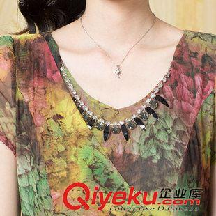大碼媽媽女裝 2015雪紡印花裙 夏新款名媛氣質(zhì)女裝中腰顯瘦A字裙短袖連衣裙原始圖片3