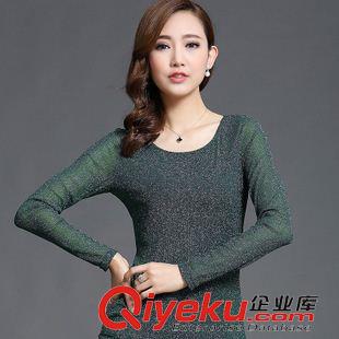 大碼媽媽女裝 實拍2015秋裝女上衣網(wǎng)紗小衫彈力修身長袖蕾絲外穿女士打底衫原始圖片3