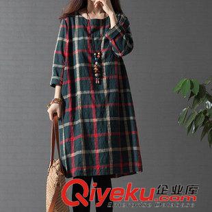 大碼媽媽女裝 2015秋裝新款韓版大碼女裝圓點印花寬松中長款長袖棉麻連衣裙