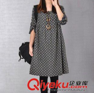 大碼媽媽女裝 2015實拍新款休閑大碼長袖印花襯衫棉麻連衣裙女裝大碼