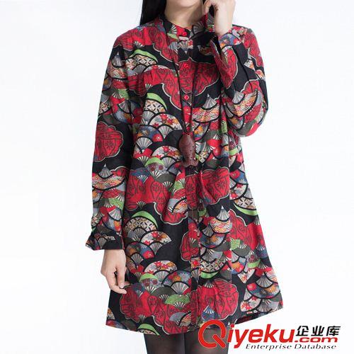 大碼媽媽女裝 2015實拍新款休閑大碼長袖印花襯衫棉麻連衣裙女裝大碼原始圖片3